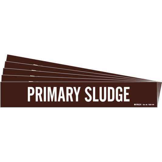 Brady "Primary Sludge" Pipe Marker, Self-Adhesive, 4" H x 24" W, White on Brown