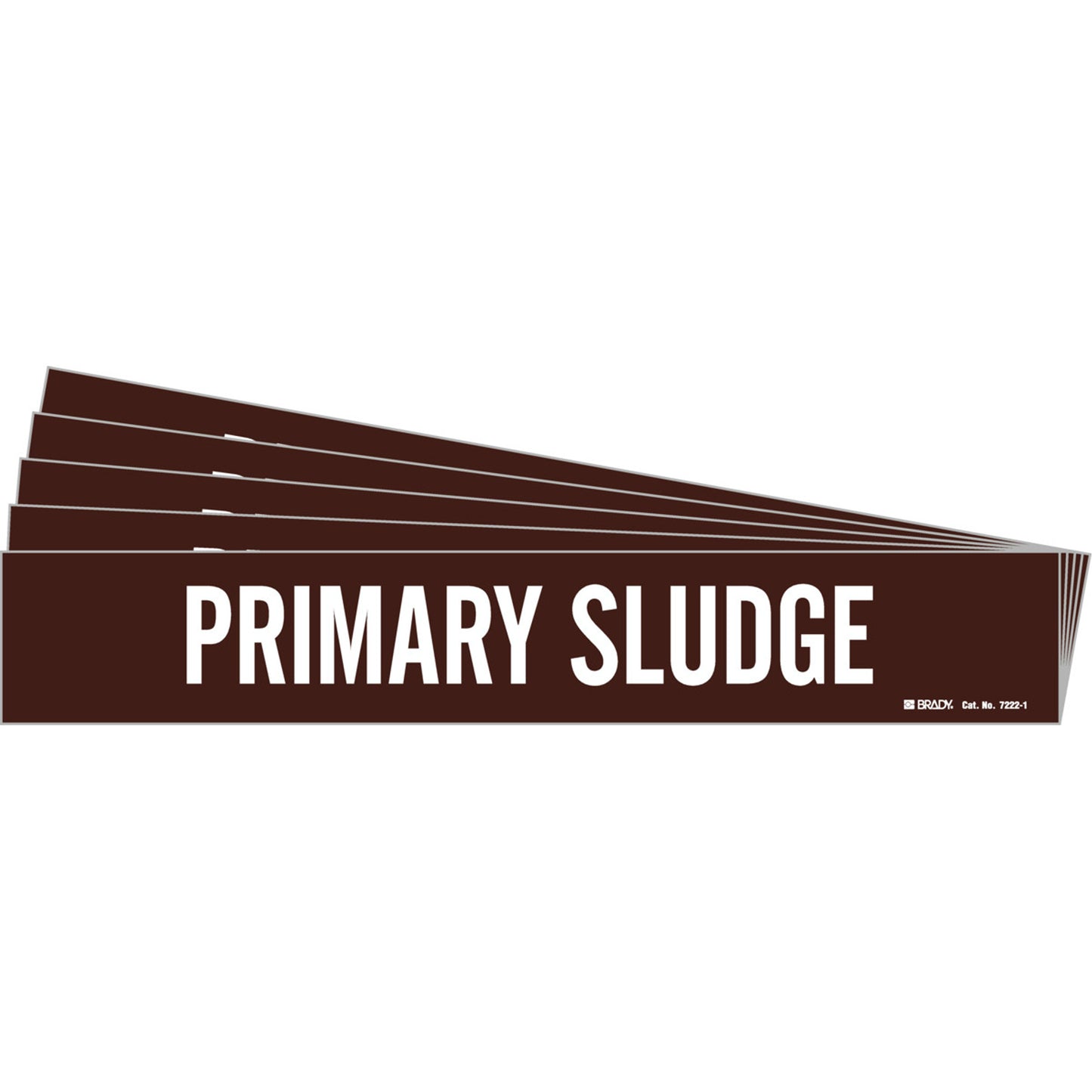 Brady "Primary Sludge" Pipe Marker, Self-Adhesive, 2-1/4" H x 14" W, White on Brown