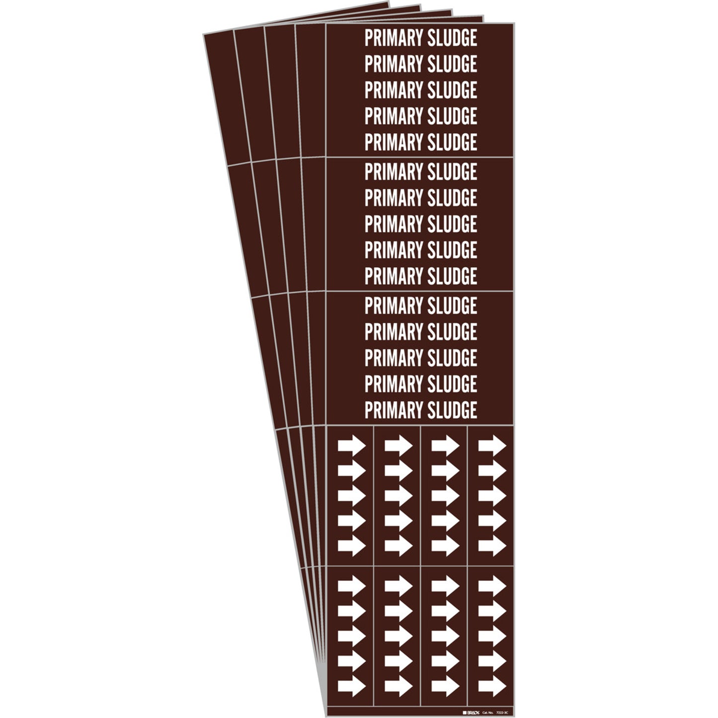 Brady "Primary Sludge" Pipe Markers, Self-Adhesive, 2-1/4" H x 2-3/4" W, White on Brown