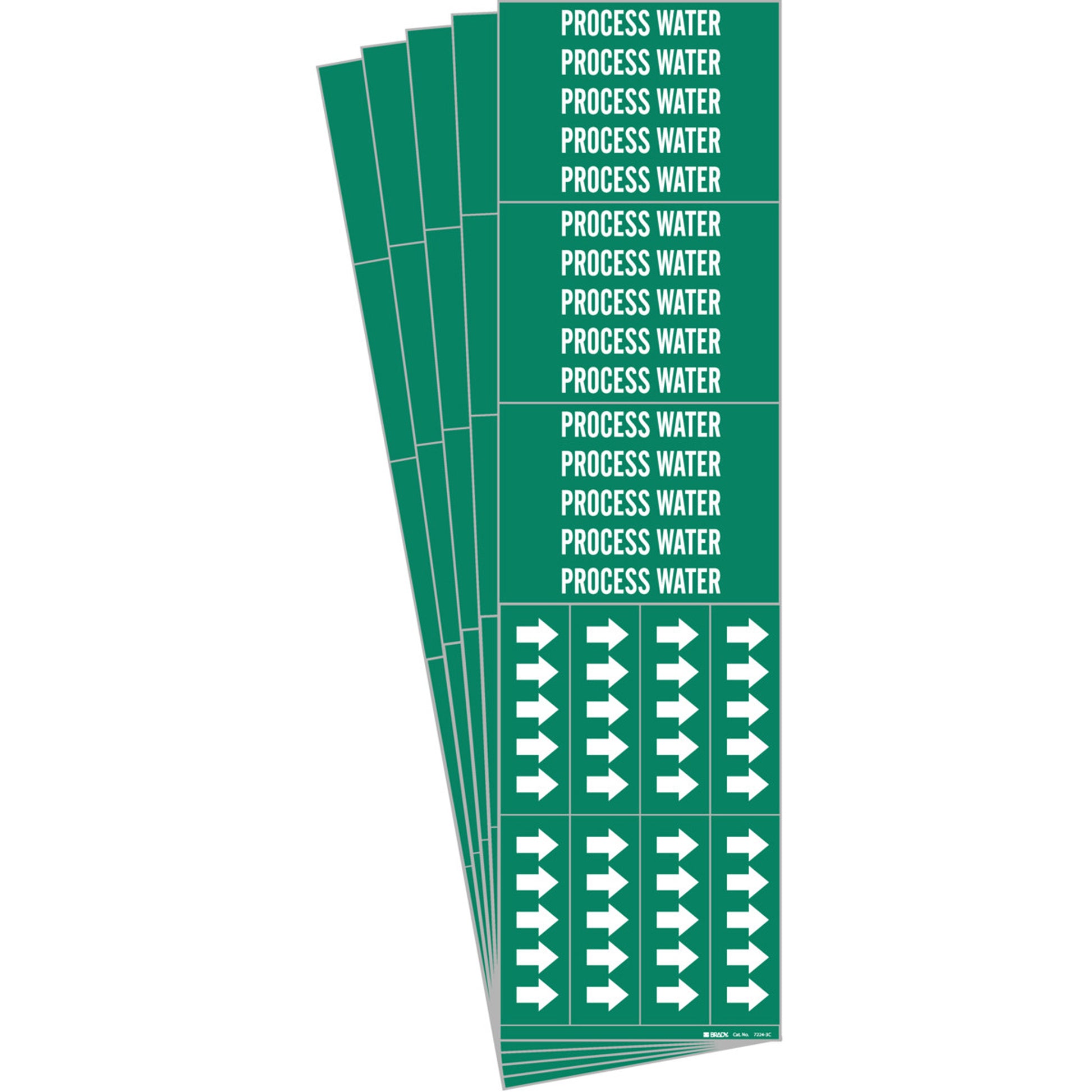 Brady "Process Water" Pipe Markers, Self-Adhesive, 2-1/4" H x 2-3/4" W, White on Green