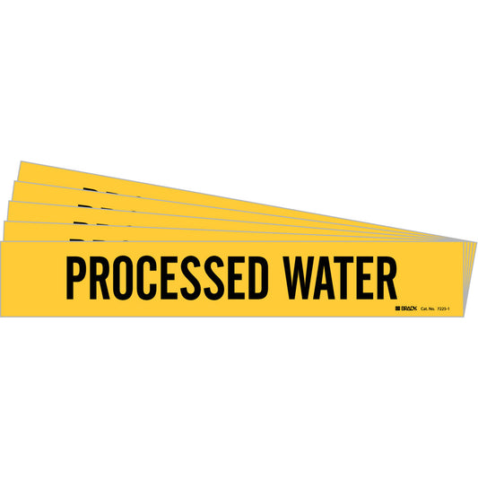 Brady "Processed Water" Pipe Marker, Self-Adhesive, 2-1/4" H x 14" W, Black on Yellow