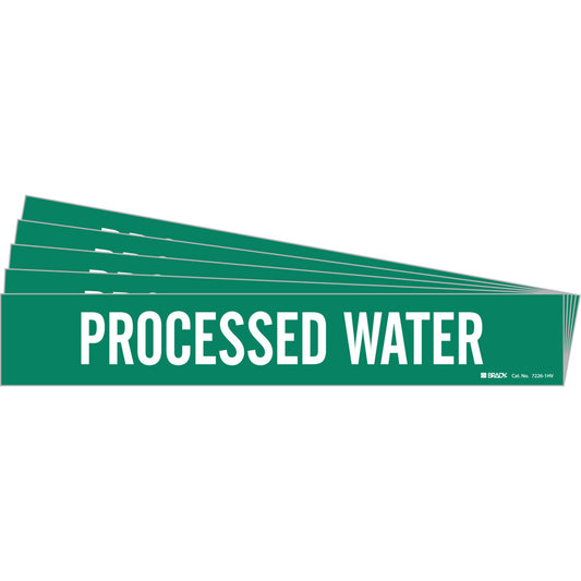 Brady "Processed Water" Pipe Marker, Self-Adhesive, 4" H x 24" W, White on Green