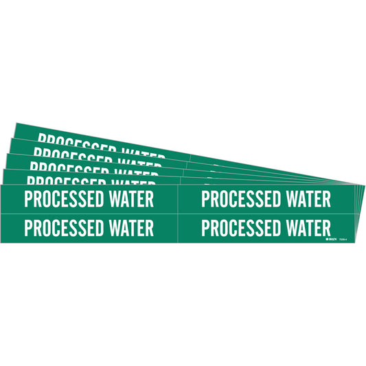 Brady "Processed Water" Pipe Markers, Self-Adhesive, 1-1/8" H x 7" W, White on Green