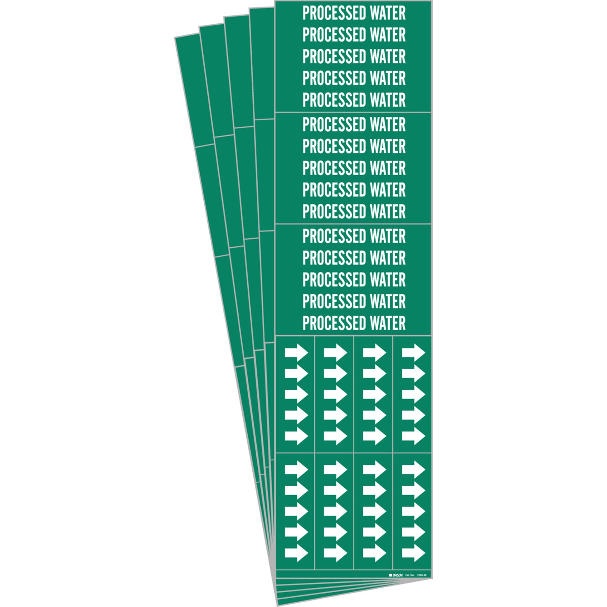Brady "Processed Water" Pipe Markers, Self-Adhesive, 2-1/4" H x 2-3/4" W, White on Green