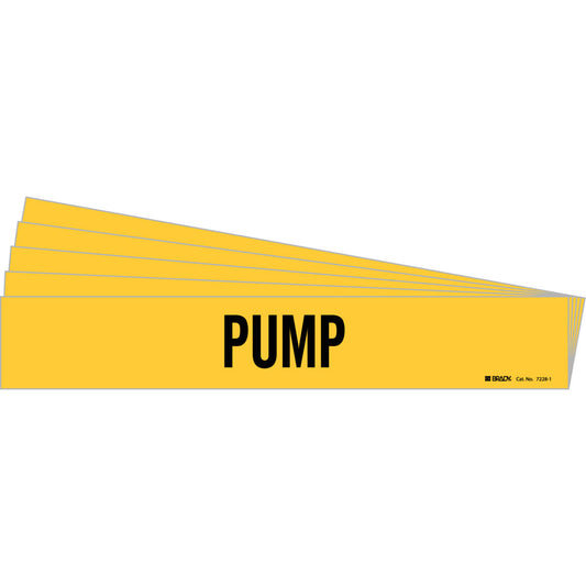 Brady "Pump" Pipe Marker, Self-Adhesive, 2-1/4" H x 14" W, Black on Yellow