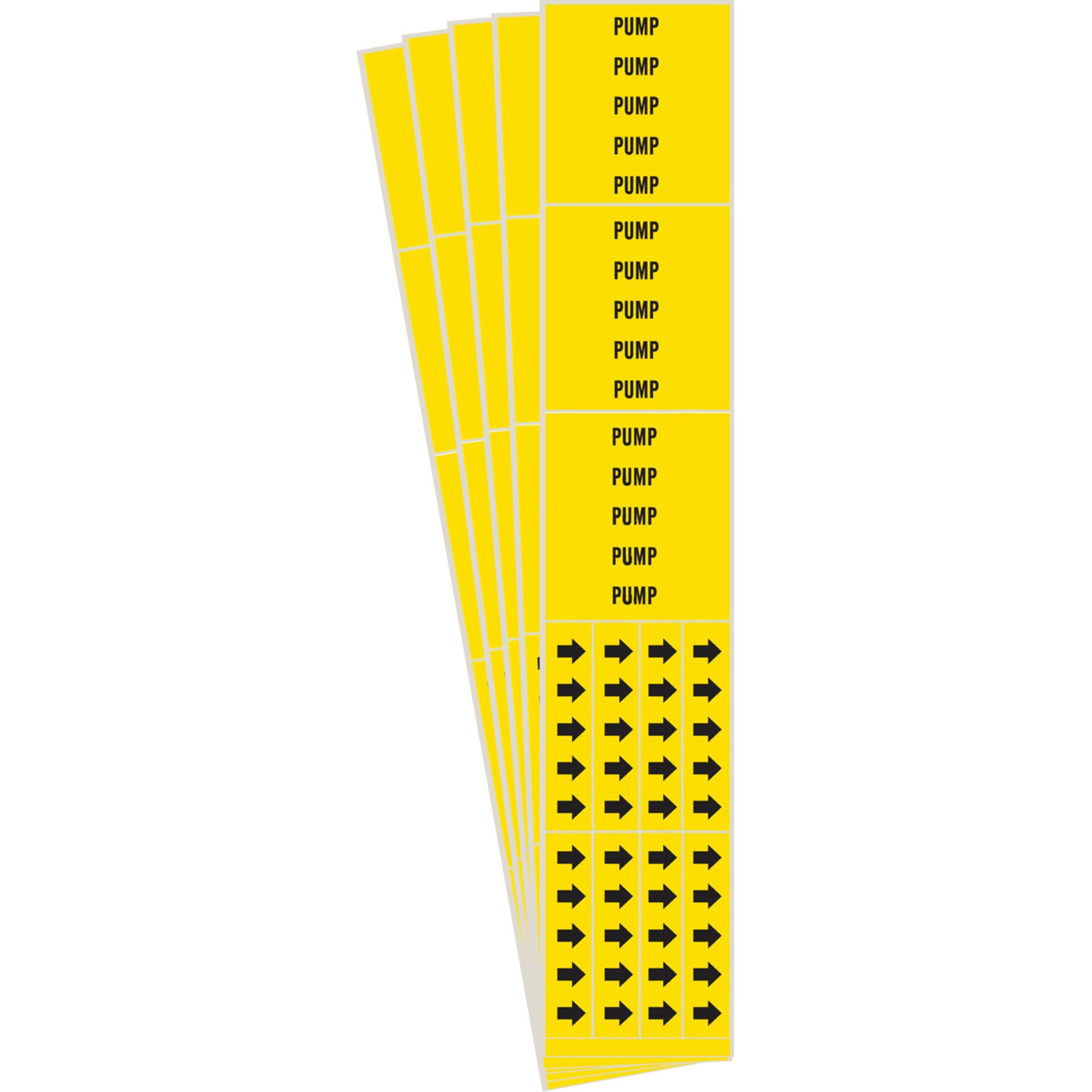 Brady "Pump" Pipe Markers, Self-Adhesive, 2-1/4" H x 2-3/4" W, Black on Yellow