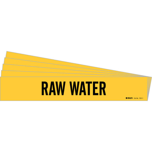 Brady "Raw Water" Pipe Marker, Self-Adhesive, 2-1/4" H x 14" W, Black on Yellow