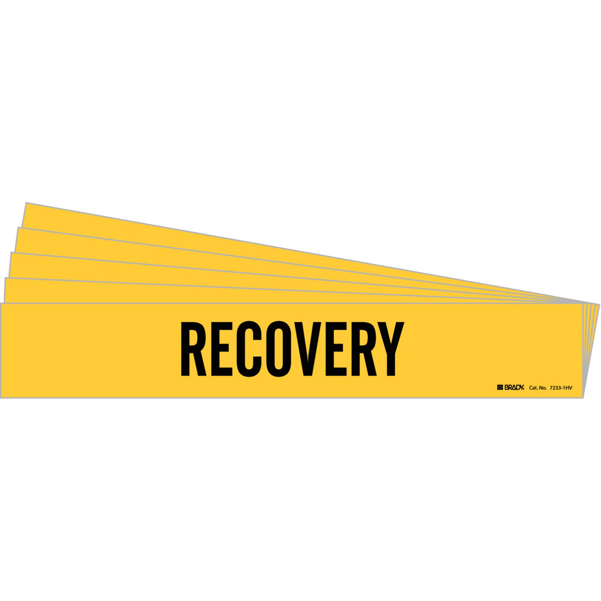 Brady "Recovery" Pipe Marker, Self-Adhesive, 4" H x 24" W, Black on Yellow