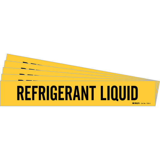 Brady "Refrigerant Liquid" Pipe Markers, Self-Adhesive, 2-1/4" H x 14" W, Black on Yellow