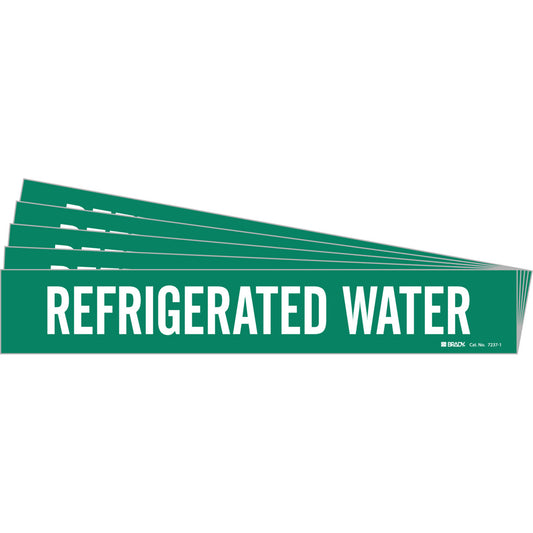 Brady "Refrigerated Water" Pipe Marker, Self-Adhesive, 2-1/4" H x 14" W, White on Green