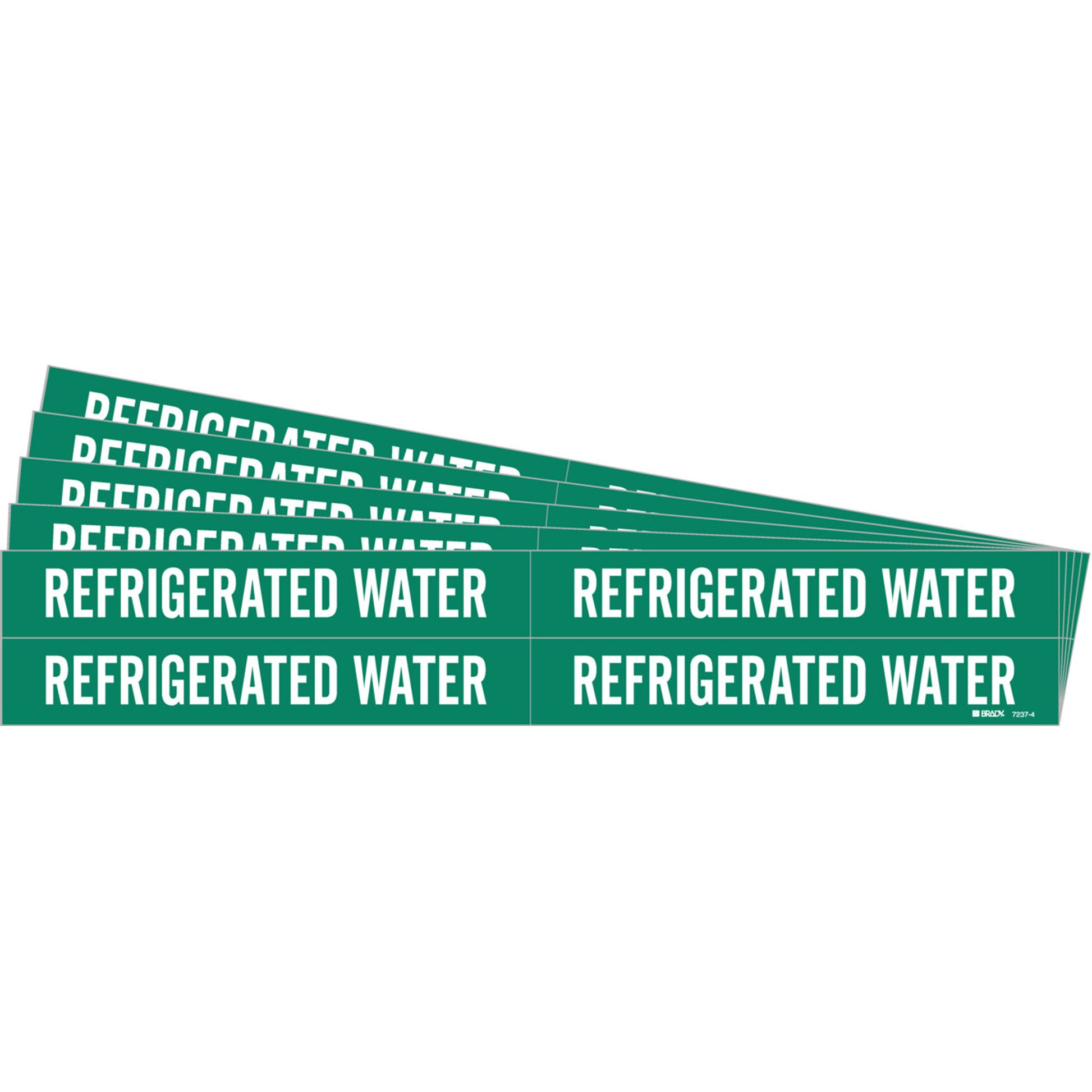 Brady "Refrigerated Water" Pipe Marker, Self-Adhesive, 1-1/8" H x 7" W, White on Green