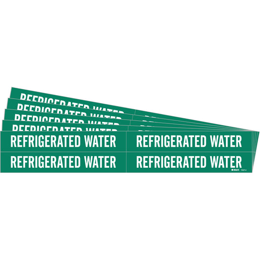 Brady "Refrigerated Water" Pipe Marker, Self-Adhesive, 1-1/8" H x 7" W, White on Green