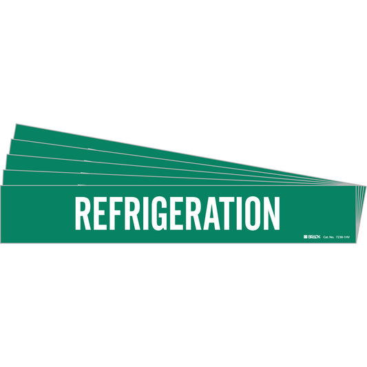 Brady "Refrigeration" Pipe Marker, Self-Adhesive, 4" H x 24" W, White on Green