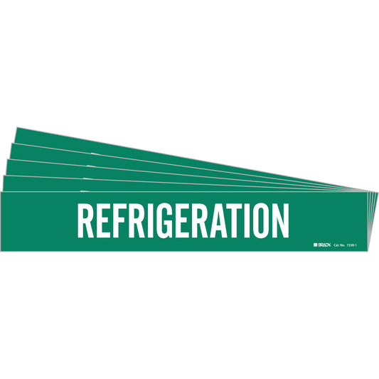 Brady "Refrigeration" Pipe Marker, Self-Adhesive, 2-1/4" H x 14" W, White on Green