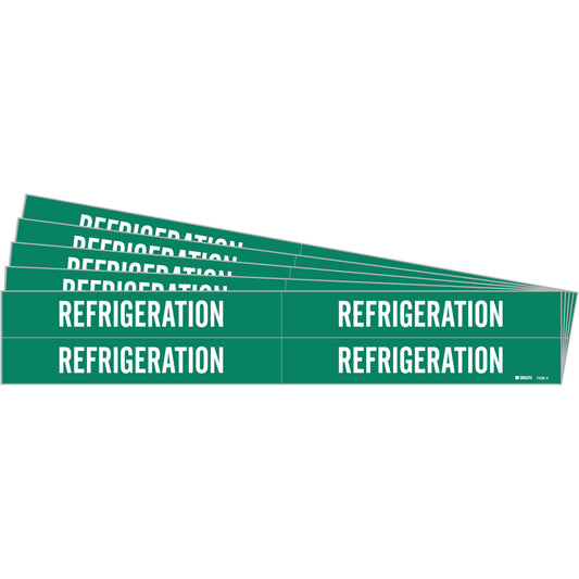 Brady "Refrigeration" Pipe Markers, Self-Adhesive, 1-1/8" H x 7" W, White on Green