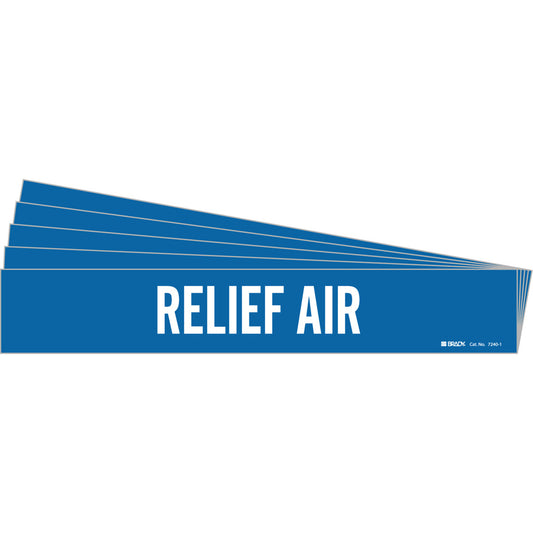 Brady "Relief" Pipe Marker, Self-Adhesive, 2-1/4" H x 14" W, White on Blue