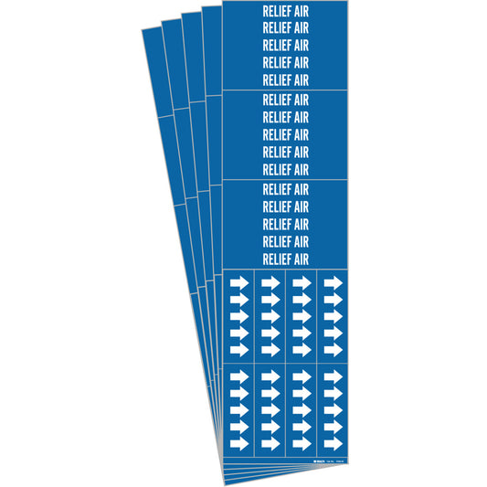 Brady "Relief Air" Pipe Markers, Self-Adhesive, 1-1/8" H x 7" W, White on Blue