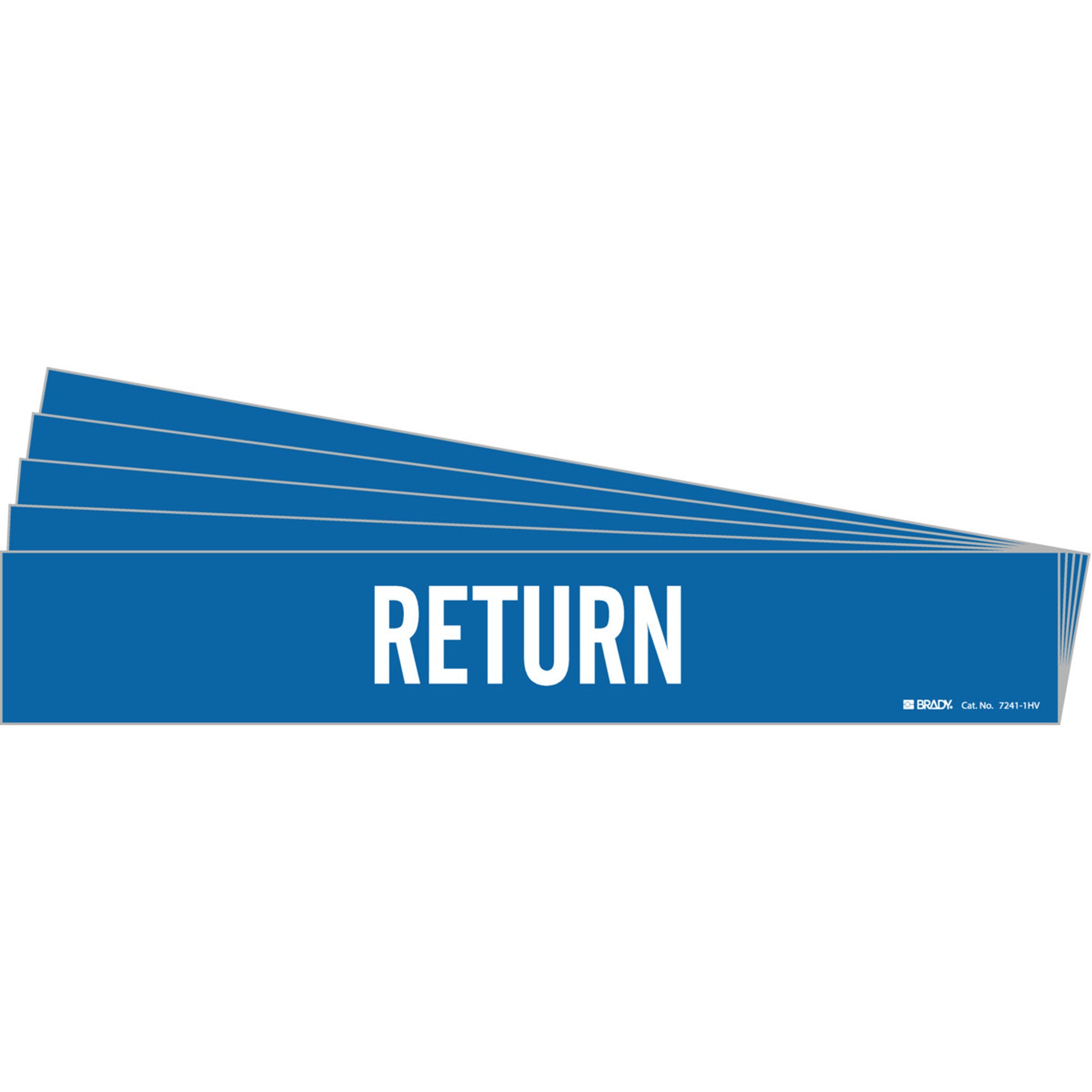 Brady "Return" Pipe Marker, Self-Adhesive, 4" H x 24" W, White on Blue