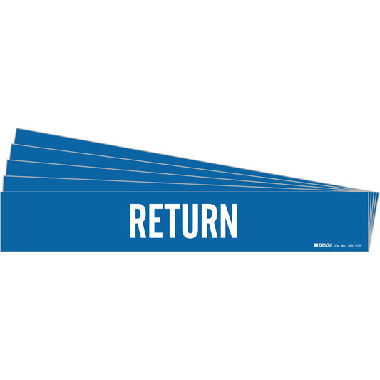 Brady "Return" Pipe Marker, Self-Adhesive, 4" H x 24" W, White on Blue