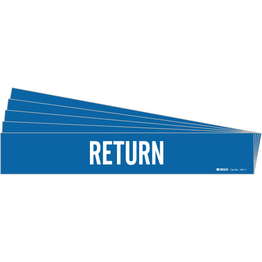 Brady "Return" Pipe Marker, Self-Adhesive, 2-1/4" H x 14" W, White on Blue