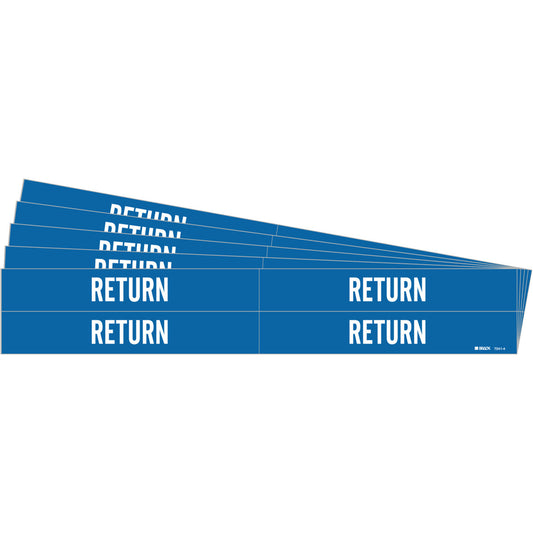 Brady "Return" Pipe Markers, Self-Adhesive, 1-1/8" H x 7" W, White on Blue