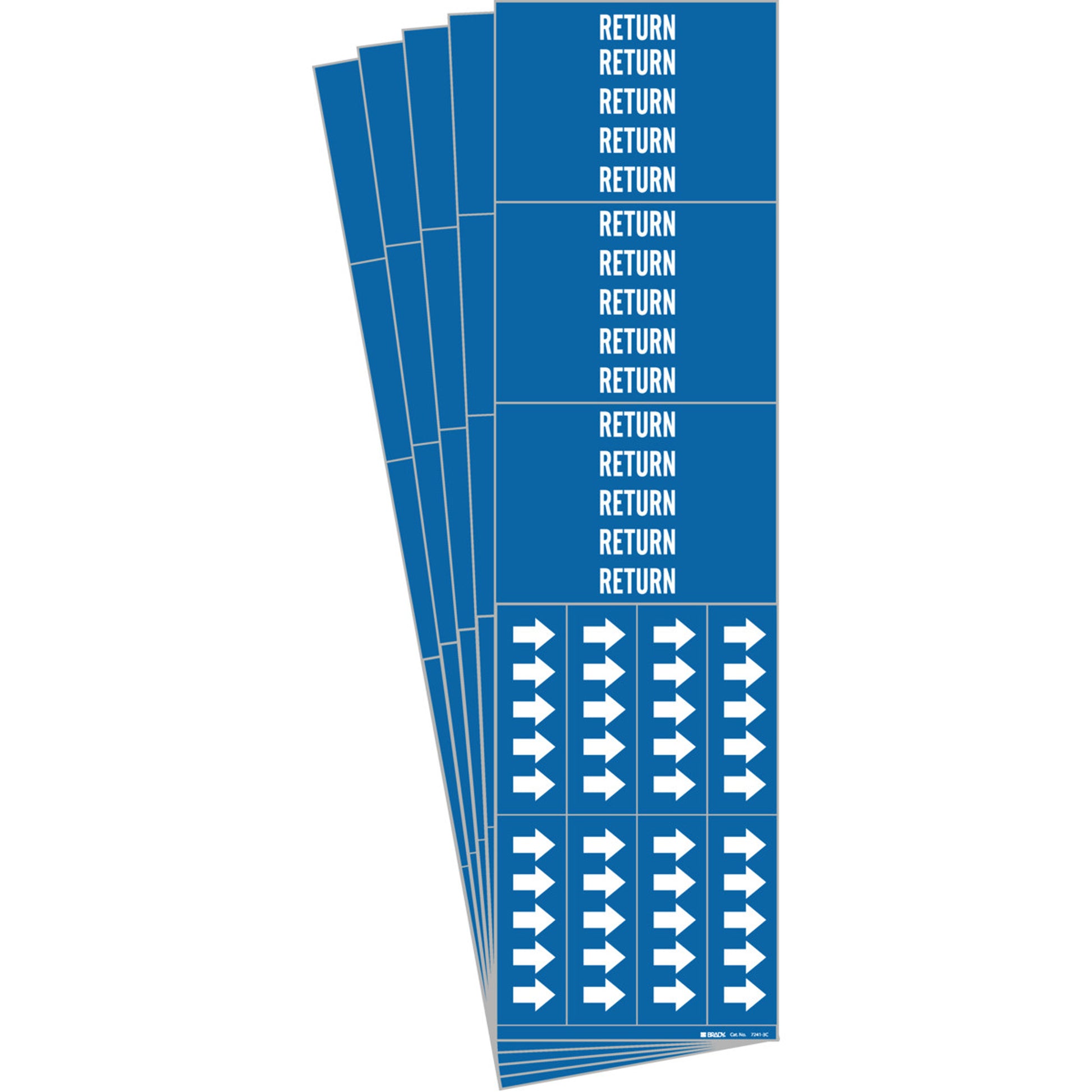 Brady "Return" Pipe Markers, Self-Adhesive, 2-1/4" H x 2-3/4" W, White on Blue