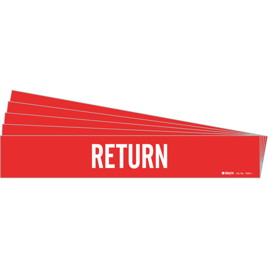 Brady "Return" Pipe Marker, Self-Adhesive, 2-1/4" H x 14" W, White on Red