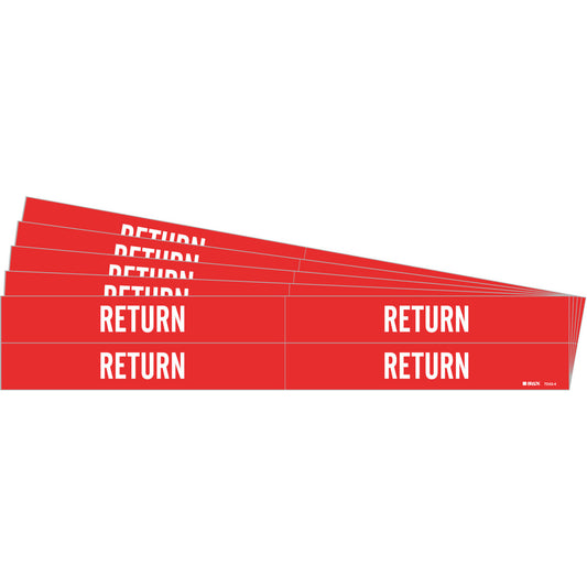 Brady "Return" Pipe Marker, Self-Adhesive, 1-1/8" H x 7" W, White on Red