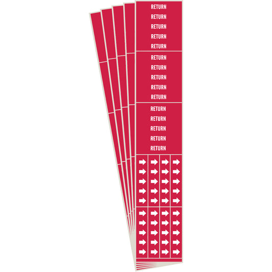 Brady "Return" Pipe Markers, Self-Adhesive, 2-1/4" H x 2-3/4" W, White on Red