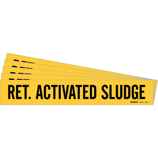 Brady "Ret. Activated Sludge" Pipe Marker, Self-Adhesive, 2-1/4" H x 14" W, Black on Yellow