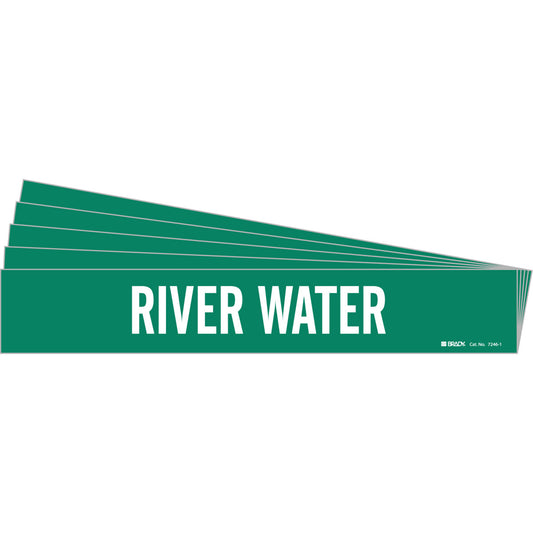 Brady "River Water" Pipe Marker, Self-Adhesive, 2-1/4" H x 14" W, White on Green