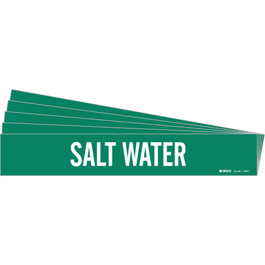 Brady "Salt Water" Pipe Markers, Self-Adhesive, 2-1/4" H x 14" W, White on Green