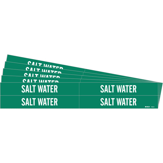 Brady "Salt Water" Pipe Markers, Self-Adhesive, 1-1/8" H x 7" W, White on Green