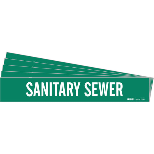 Brady "Sanitary Sewer" Pipe Marker, Self-Adhesive, 2-1/4" H x 14" W, White on Green