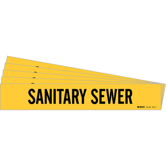Brady "Sanitary Sewer" Pipe Marker, Self-Adhesive, 2-1/4" H x 14" W, Black on Yellow