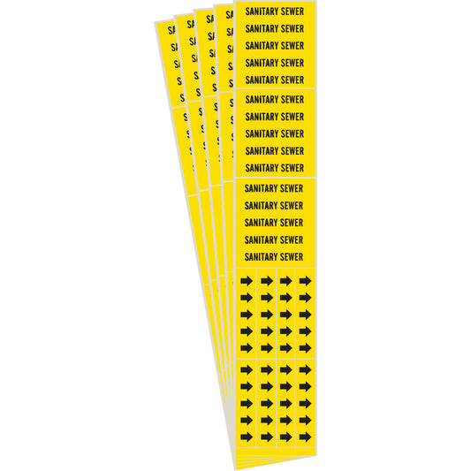 Brady "Sanitary Sewer" Pipe Marker, Self-Adhesive, 2-1/4" H x 2-3/4" W, Black on Yellow