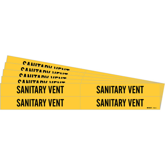 Brady "Sanitary Vent" Pipe Marker, Self-Adhesive, 1-1/8" H x 7" W, Black on Yellow