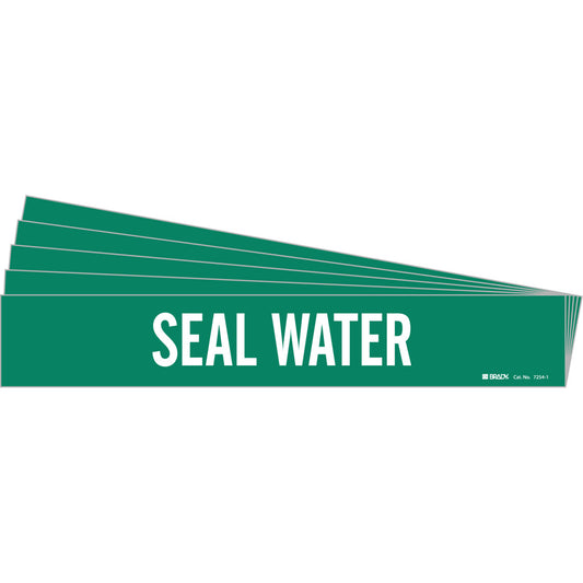 Brady "Seal Water" Pipe Markers, Self-Adhesive, 2-1/4" H x 14" W, White on Green