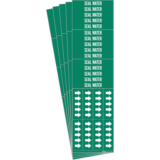 Brady "Seal Water" Pipe Marker, Self-Adhesive, 2-1/4" H x 2-3/4" W, White on Green