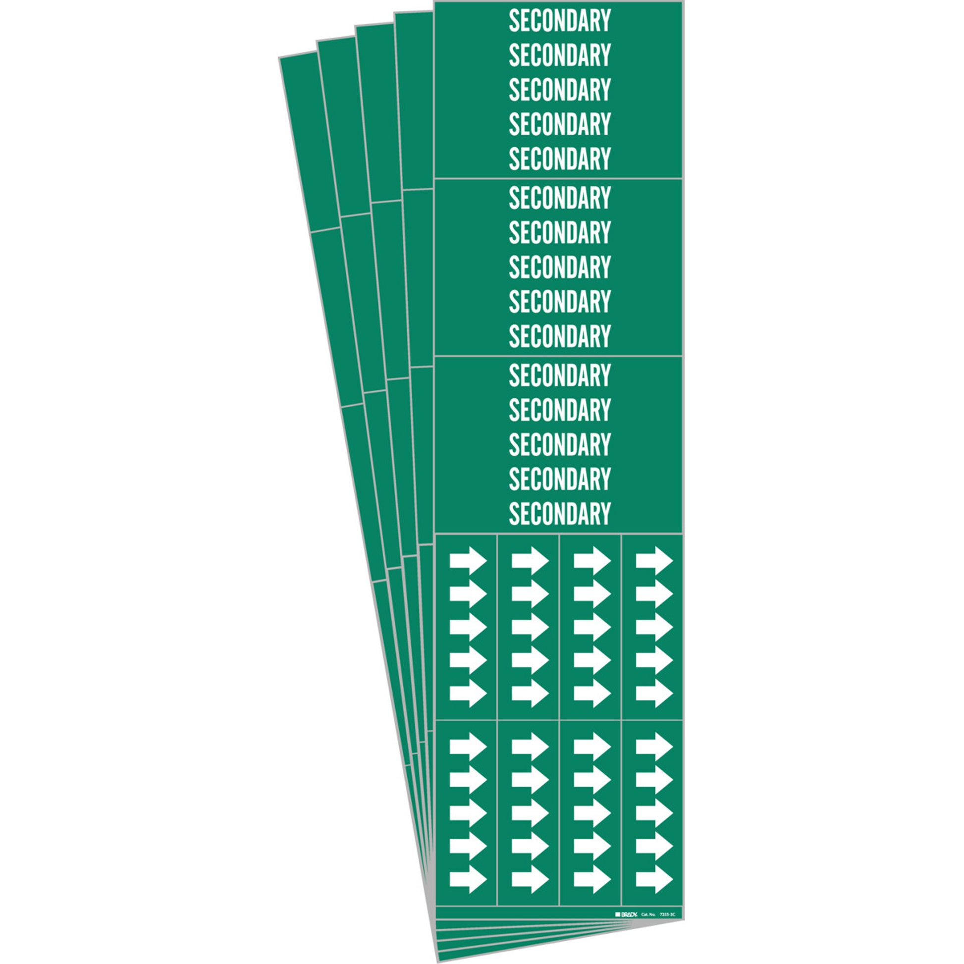 Brady "Secondary" Pipe Markers, Self-Adhesive, 2-1/4" H x 2-3/4" W, White on Green