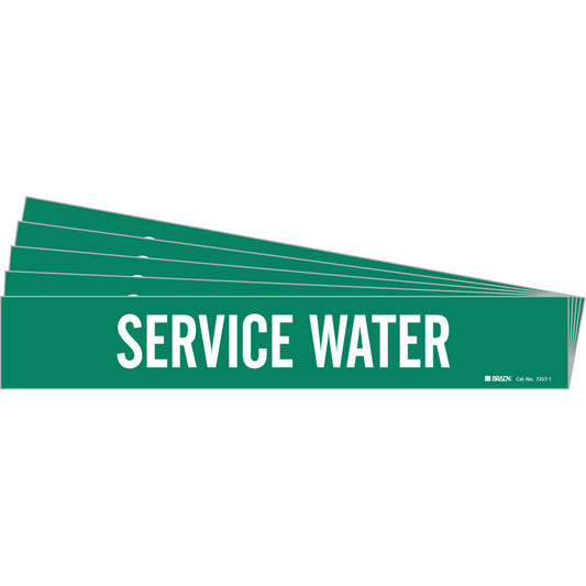 Brady "Service Water" Pipe Marker, Self-Adhesive, 2-1/4" H x 14" W, White on Green
