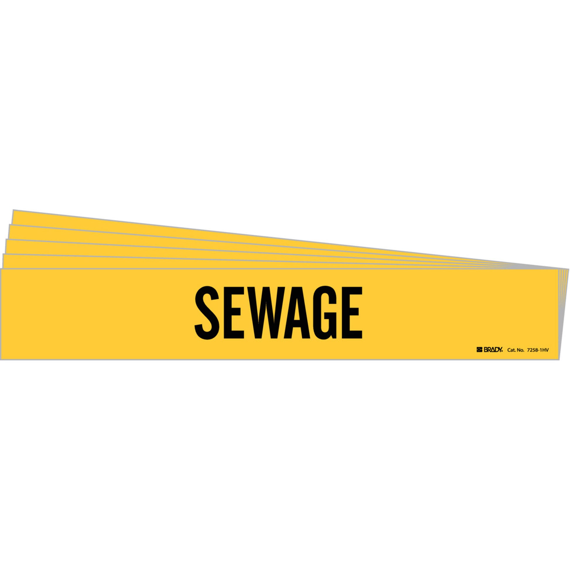 Brady "Sewage" Pipe Marker, Self-Adhesive, 4" H x 24" W, Black on Yellow