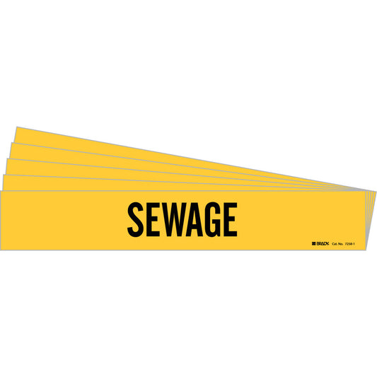 Brady "Sewage" Pipe Marker, Self-Adhesive, 2-1/4" H x 14" W, Black on Yellow