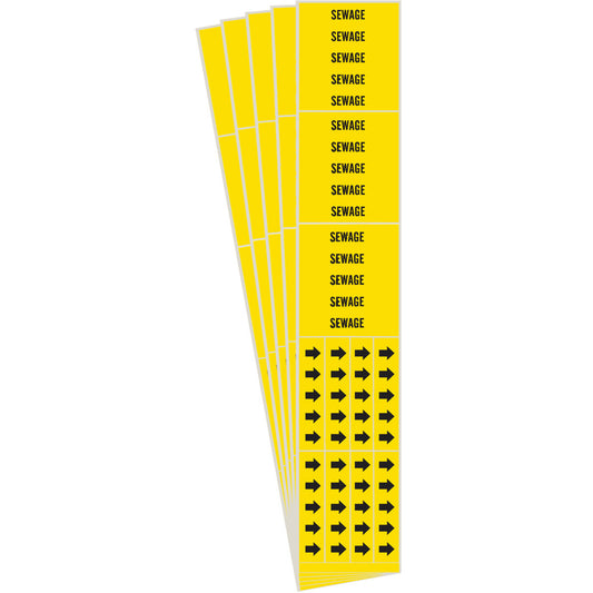 Brady "Sewage" Pipe Markers, Self-Adhesive, 2-1/4" H x 2-3/4" W, Black on Yellow