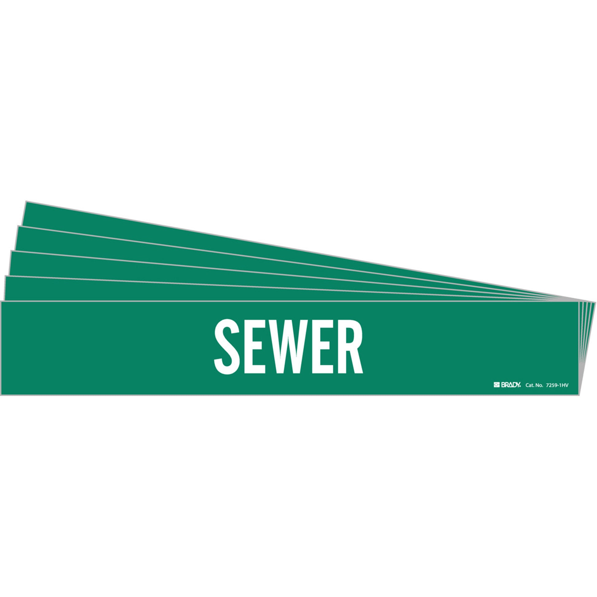 Brady "Sewer" Pipe Marker, Self-Adhesive, 4" H x 24" W, White on Green