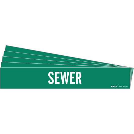 Brady "Sewer" Pipe Marker, Self-Adhesive, 4" H x 24" W, White on Green