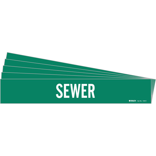 Brady "Sewer" Pipe Marker, Self-Adhesive, 2-1/4" H x 14" W, White on Green