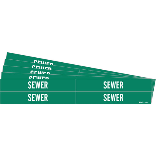 Brady "Sewer" Pipe Markers, Self-Adhesive, 1-1/8" H x 7" W, White on Green