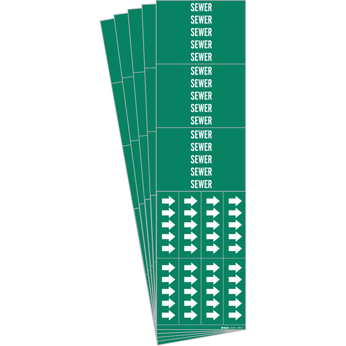 Brady "Sewer" Pipe Markers, Self-Adhesive, 2-1/4" H x 2-3/4" W, White on Green