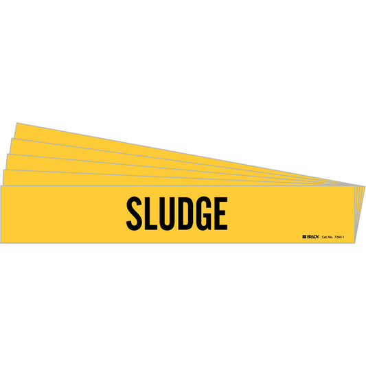 Brady "Sludge" Pipe Marker, Self-Adhesive, 2-1/4" H x 14" W, Black on Yellow